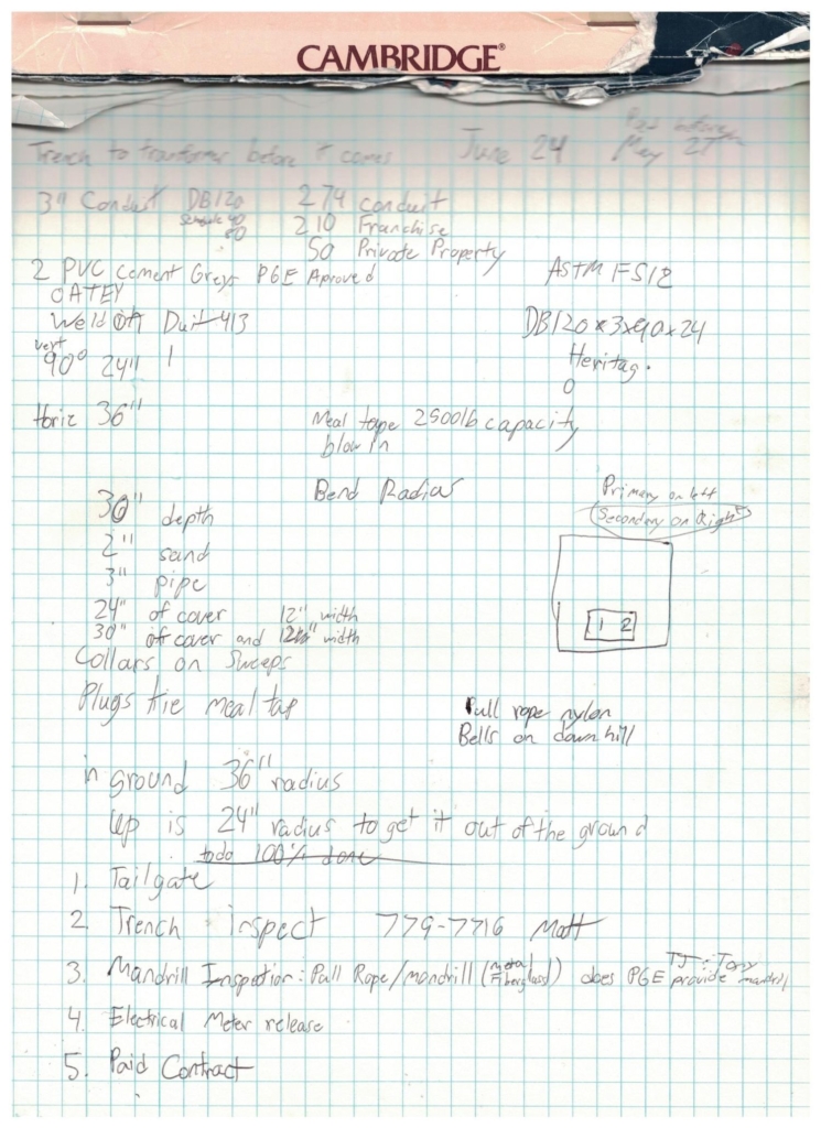 notes about PGE trenching on graph paper