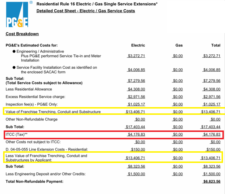 PGE Contract with taxes highlighted