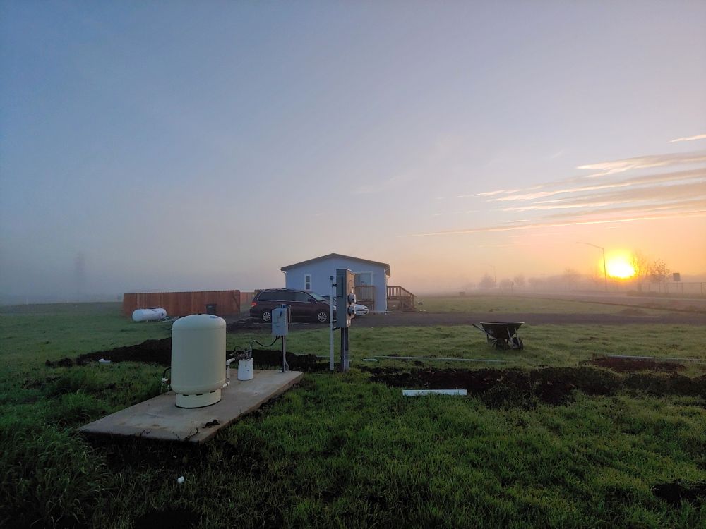 Home in country with a bit of fog