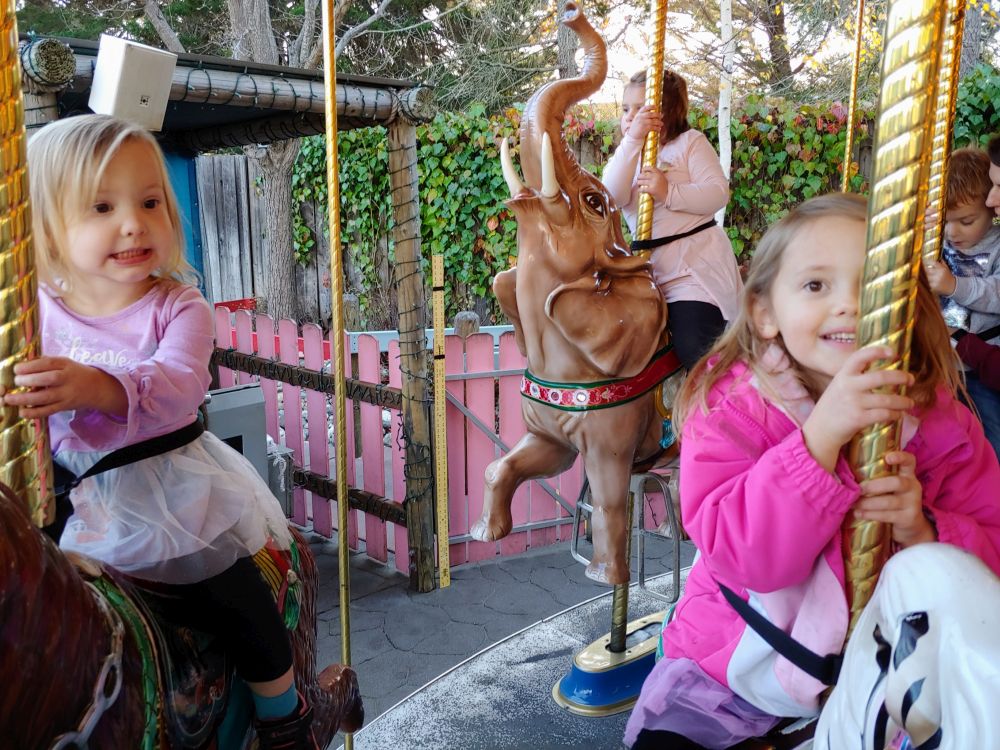 children happy on a merry go round